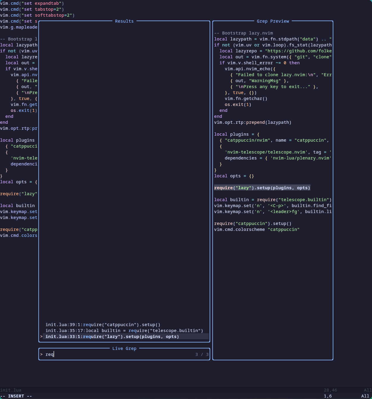 Live grep in nvim
